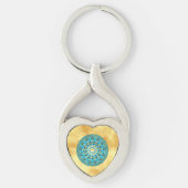 Porte-clés Mandala bleu or sur fond or doux (Devant)