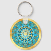 Porte-clés Mandala bleu or sur fond or doux (Recto)