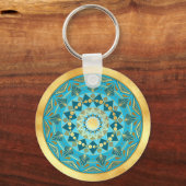 Porte-clés Mandala bleu or sur fond or doux (Recto)