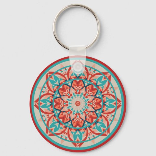Porte-clés Mandala bohème orange et turquoise   (Recto)