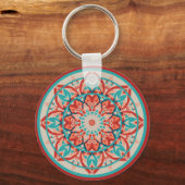 Porte-clés Mandala bohème orange et turquoise   (Recto)
