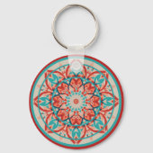 Porte-clés Mandala bohème orange et turquoise   (Verso)