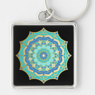 Porte-clés Mandala Boho Or Bleu Turquoise