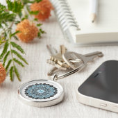 Porte-clés Mandala de monogramme bleu orné (Côté)