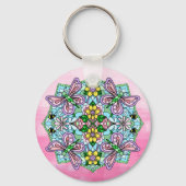 Porte-clés Mandala de papillon rose et bleu personnalisé (Verso)