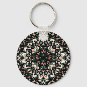 Porte-clés Mandala. Décor blanc, vert, beige circulaire