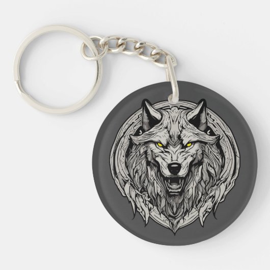 Porte-clés Mandala du Loup Féroce : Symbole de Force (Devant)