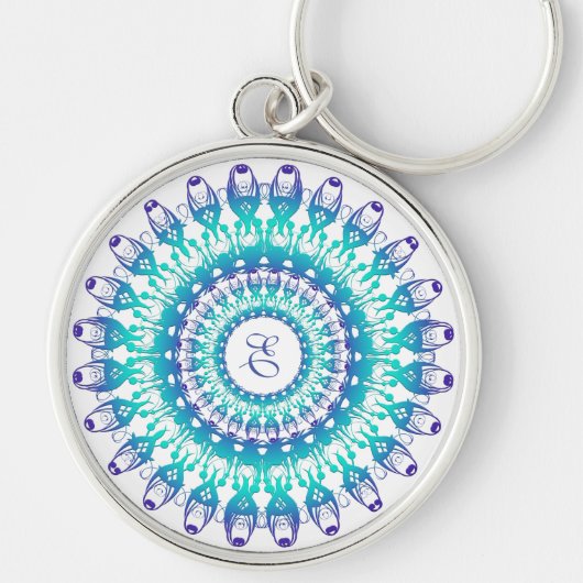 Porte-clés Mandala ethnique turquoise (Devant)