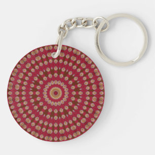 Porte-clés Mandala étoile jaune or rouge