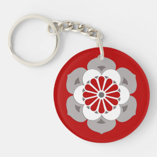 Porte-clés Mandala Fleur de Lotus, Rouge Foncé, Gris et Blanc