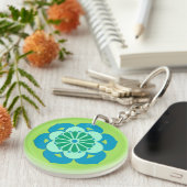 Porte-clés Mandala Fleur de Lotus, Vert Citron et Bleu Clair (Devant droit)
