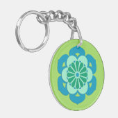Porte-clés Mandala Fleur de Lotus, Vert Citron et Bleu Clair (Devant gauche)
