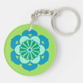 Porte-clés Mandala Fleur de Lotus, Vert Citron et Bleu Clair (Dos)