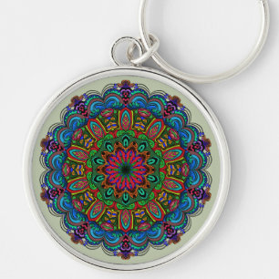 Porte-clés Mandala floral et motif géométrique vibrant