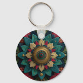 Porte-clés Mandala floral texturé complexe en sarcelle et or (Verso)