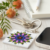 Porte-clés Mandala floral vibrant (Devant Droit)