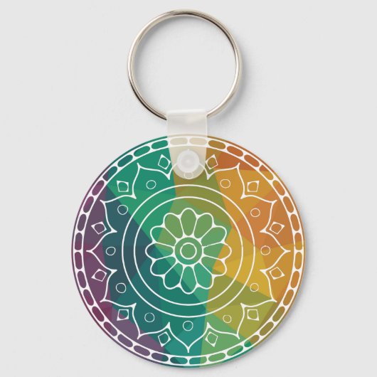 Porte-clés Mandala flower india arc-en-ciel design chic boho (Recto)