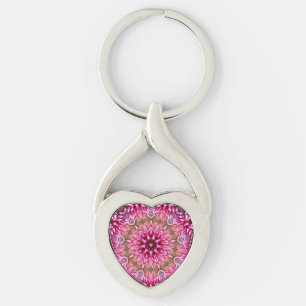 Porte-clés Mandala géométrique motif fleur rose-67545