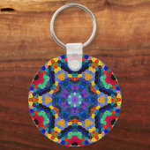 Porte-clés Mandala Hexagonal Bleu Jaune Rouge et Vert (Recto)