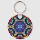 Porte-clés Mandala Hexagonal Bleu Jaune Rouge et Vert (Verso)