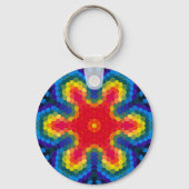 Porte-clés Mandala Hexagonal Rouge Jaune et Bleu (Recto)