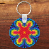 Porte-clés Mandala Hexagonal Rouge Jaune et Bleu (Recto)