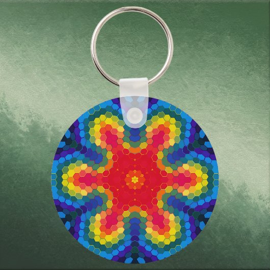 Porte-clés Mandala Hexagonal Rouge Jaune et Bleu
