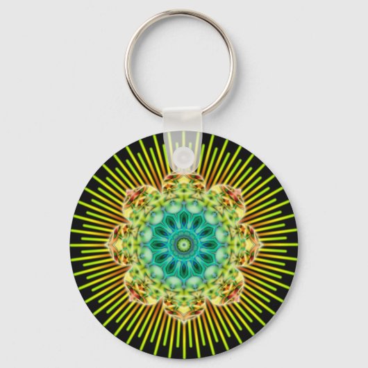 Porte-clés Mandala jaune vert | noir (Recto)