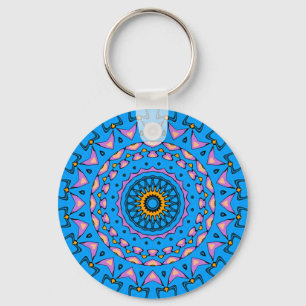 Porte-clés mandala kaléidoscope coloré en orange rose bleue