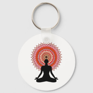 Porte-clés Mandala marocain de yoga design assis,Cadeau de yo