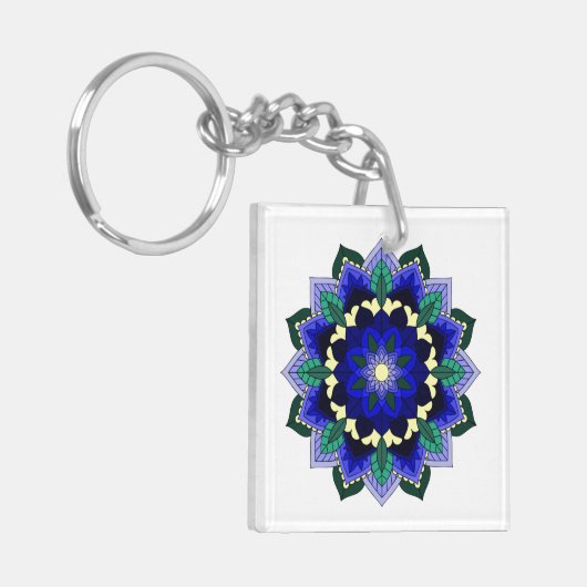 Porte-clés Mandala Motif 02 en bleu foncé (Devant gauche)