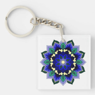 Porte-clés Mandala Motif 02 en bleu foncé