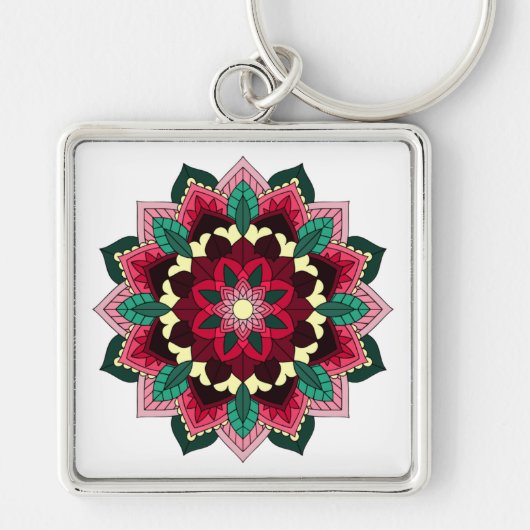 Porte-clés Mandala Motif 02 en rose profond (Devant)