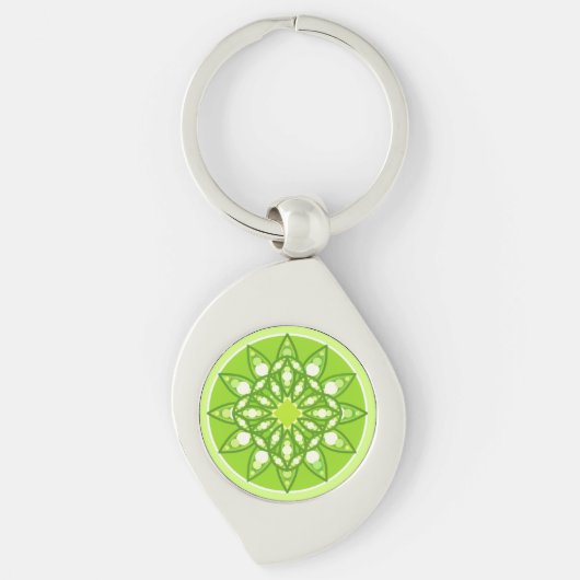 Porte-clés Mandala motif dans les tons vert citron (Devant)