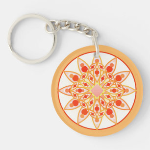 Porte-clés Mandala motif en corail, orange et or