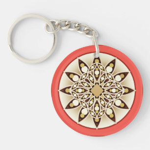 Porte-clés Mandala motif en rose corail, chocolat et bronzage