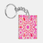 Porte-clés Mandala motif, tons rose et corail (Devant gauche)