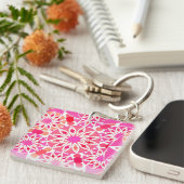 Porte-clés Mandala motif, tons rose et corail (Devant Droit)