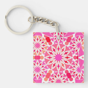Porte-clés Mandala motif, tons rose et corail