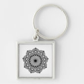 Porte-clés Mandala noir sur fond blanc (Devant)