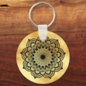 Porte-clés mandala noir sur fond or doux (Recto)