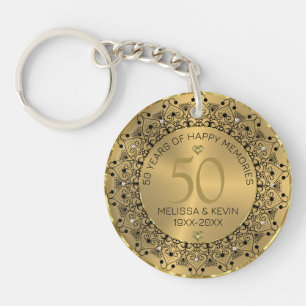 Porte-clés Mandala Noir sur Gold 50e anniversaire Mariage