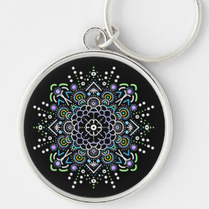 Porte-clés Mandala noir, violet et vert