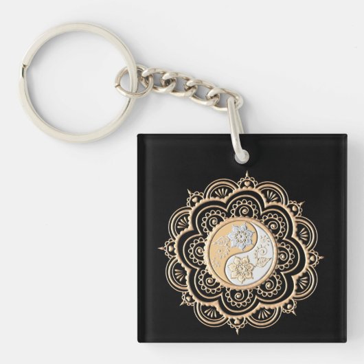Porte-clés Mandala or et argent (Devant)