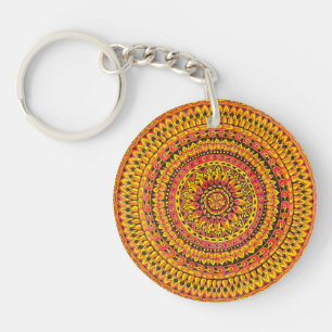 Porte-clés Mandala Orange Couleur Art Original