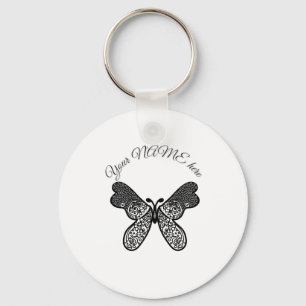 Porte-clés Mandala papillon bohème complexe noir et blanc A
