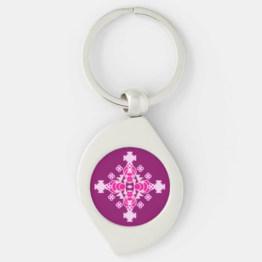 Porte-clés Mandala quatre points - rose pâle et prune (Devant)