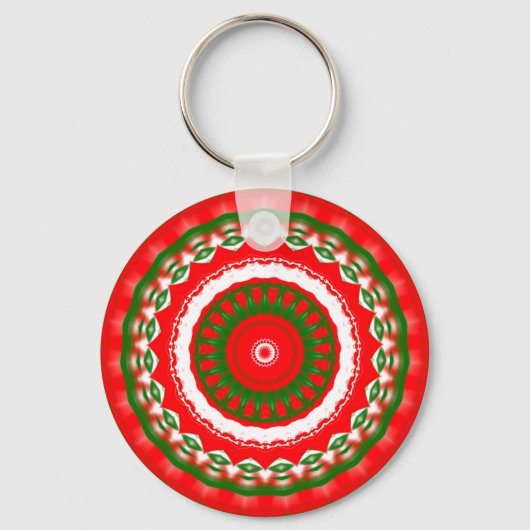 Porte-clés Mandala rouge, blanc et vert (Recto)
