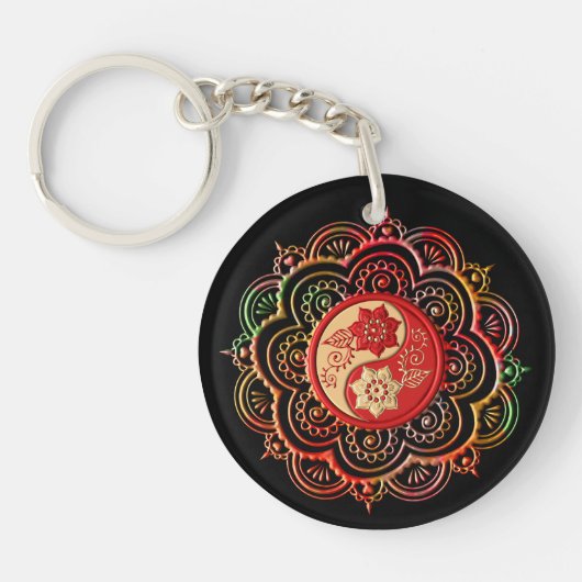 Porte-clés Mandala rouge et or (Devant)