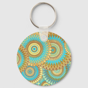 Porte-clés Mandala superposé bleu marron or